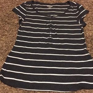 Grey + white striped scoop neck